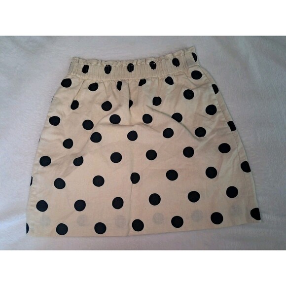 J. Crew Polka Dot Pull On Skirt Elastic Waist Linen Blend Cream Black Size 00 - Picture 6 of 10